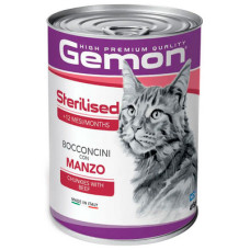 Вологий корм Gemon (Джемон) Cat Sterilised Chunkies with Beef для стерилізованих котів шматочки в желе з яловичиною