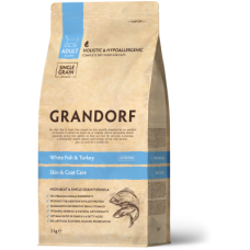 Сухий корм Grandorf (Грандорф) Cat Adult Skin & Coat Care White Fish & Turkey для котів з чутливою шкірою та шерстю біла риба та індичка