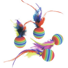 Іграшка Flamingo (Фламінго) Rainbow Balls для котів м'яч з пір'ям