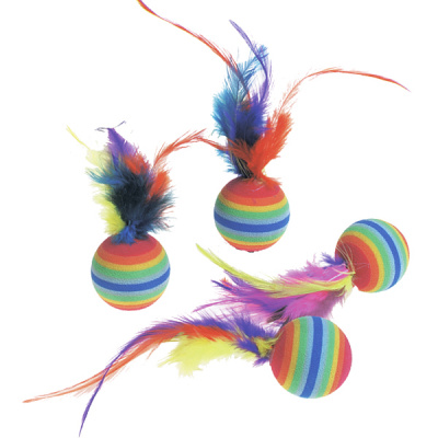 Іграшка Flamingo (Фламінго) Rainbow Balls для котів м'яч з пір'ям