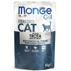 Вологий корм Monge (Монж) Grill Adult Sterilized Cat Trout для стерилізованих котів шматочки в желе з фореллю