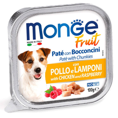 Вологий корм Monge (Монж) Dog Fruit для собак паштет з куркою та малиною