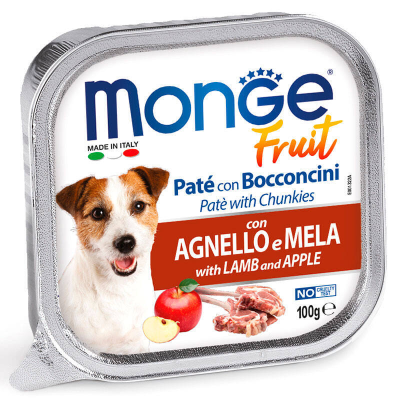 Вологий корм Monge (Монж) Dog Fruit для собак паштет з ягням та яблуком