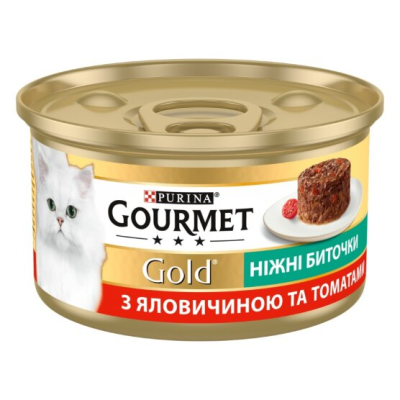 картинка Консервований корм для дорослих котів Gourmet (Гурме) Gold ніжні биточки з яловичиною та томатами